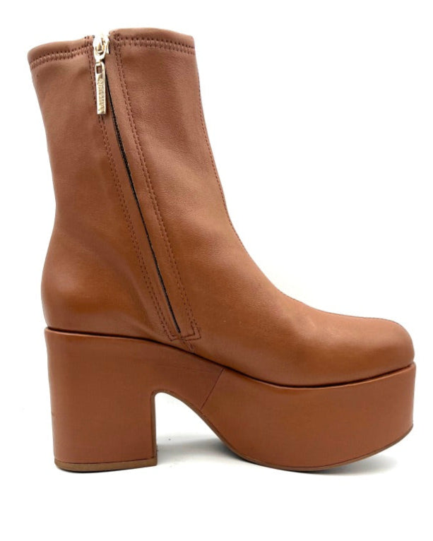 Tan Leather Platform Ankle Boots - Size 8.5