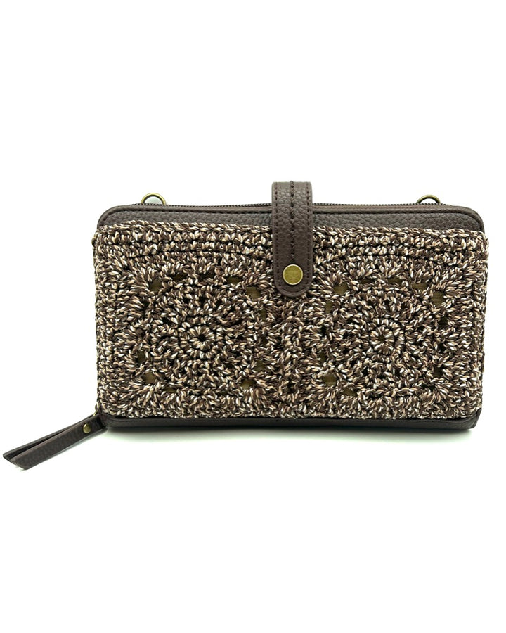 Brown Crochet Crossbody Bag / Wristlet