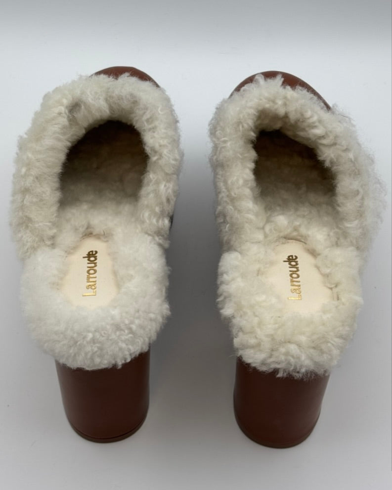 Cognac Leather and Sherpa Clog - Size 6.5 and 9.5