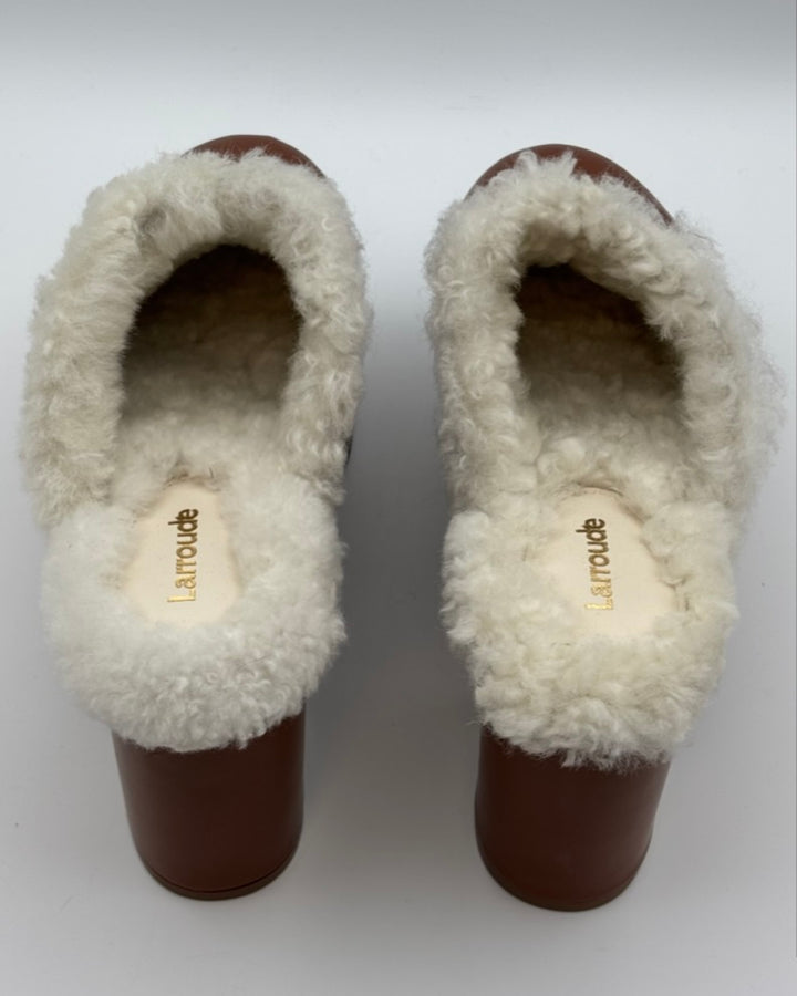 Cognac Leather and Sherpa Clog - Size 6.5 and 9.5