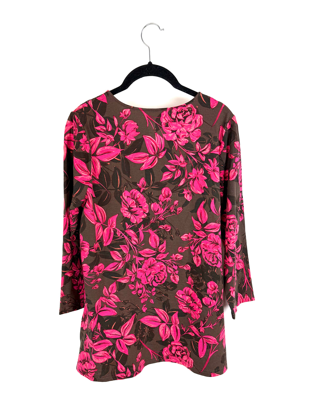 Brown and Pink Floral Pattern Quarter Zip Top - Size 4/6