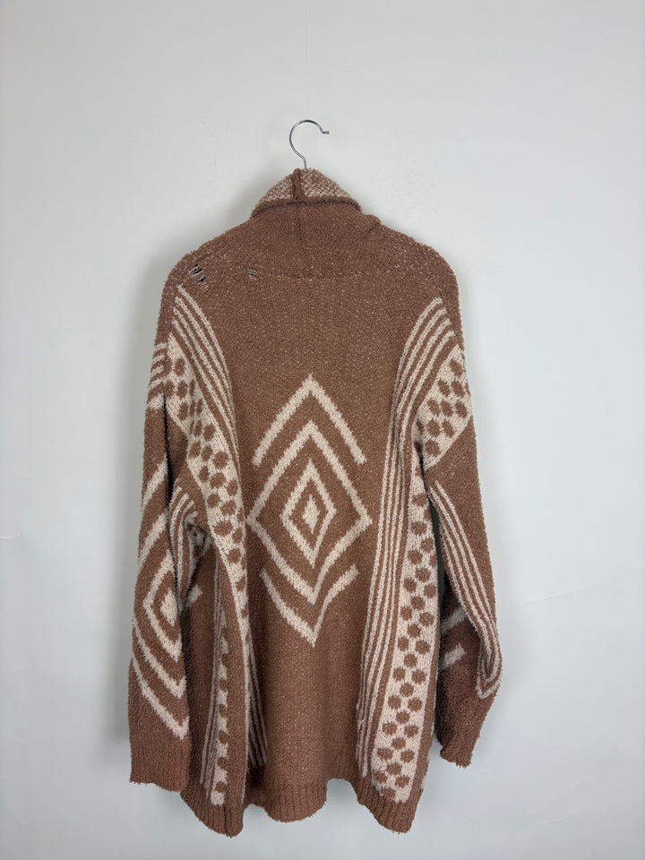 Brown Abstract Pattern Shag Cardigan - Size 8/10