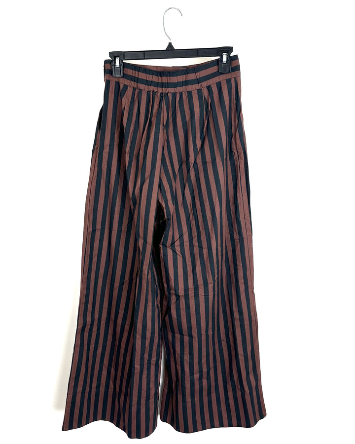 Black and Brown Striped Pleated Trousers - Size 4