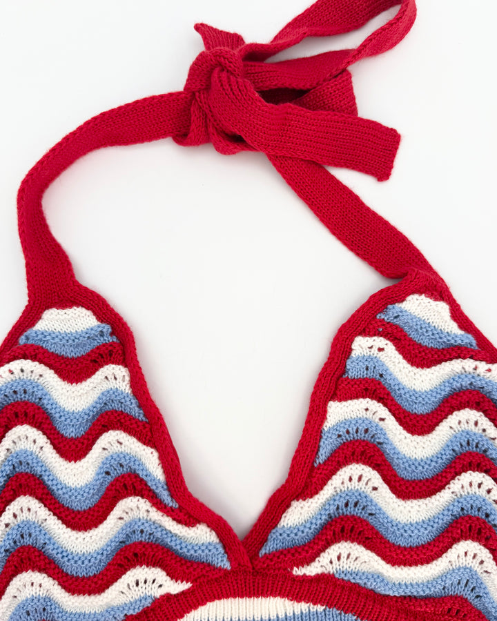 Blue, White, Red Crochet Halter Top - Size 6/8