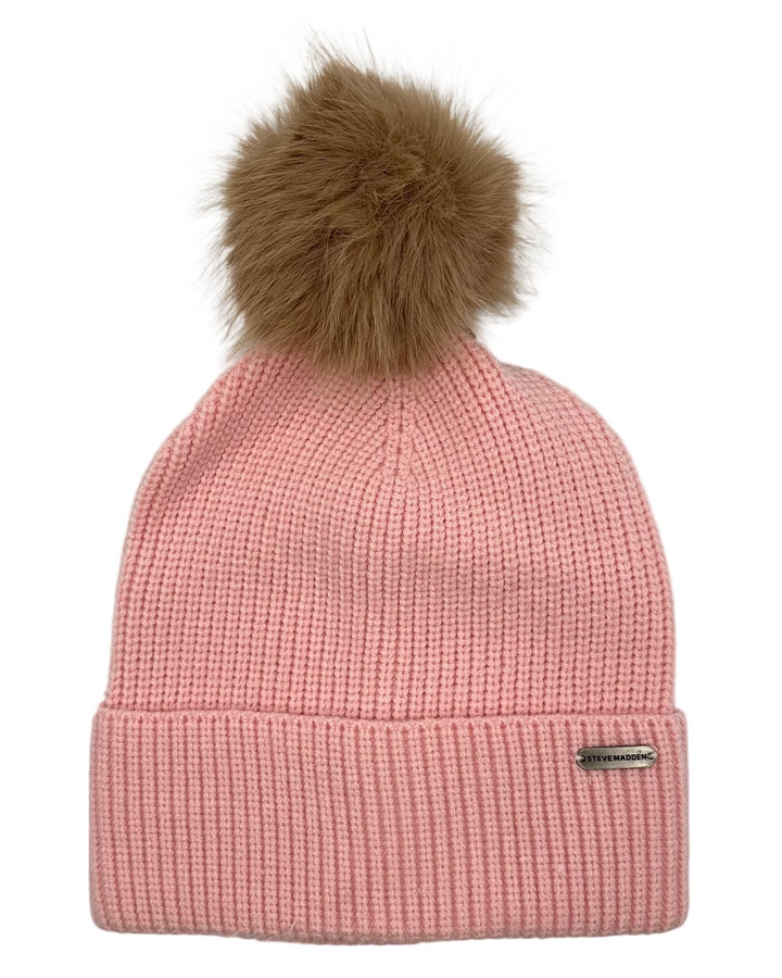 Blush Pink Knit Pom Pom Beanie