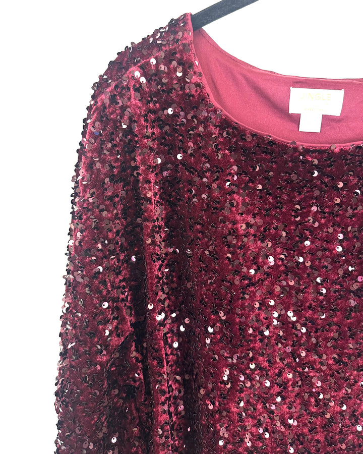 Burgundy Sequin Shawl Top - Size 6/8
