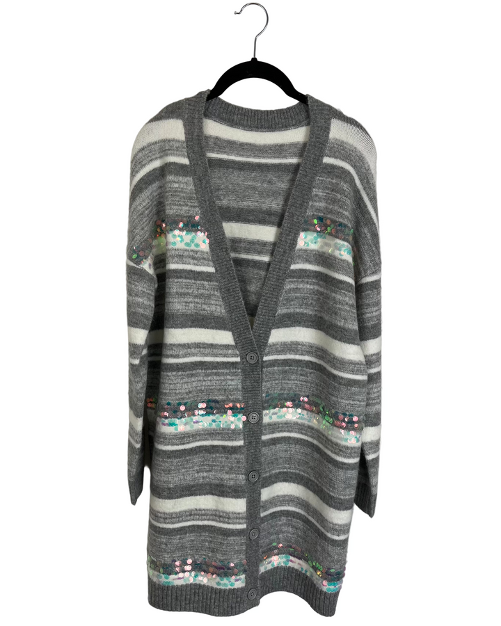 Grey Stripped Sequin Cardigan - Size 8/10