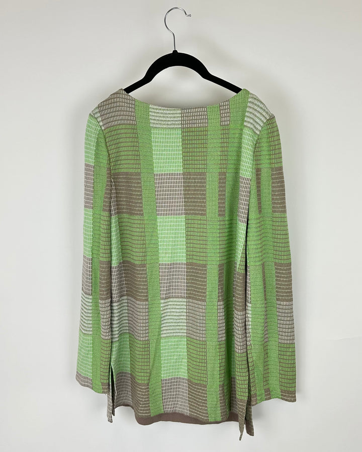 Green And Brown Long Sleeve Top - Size 2/4