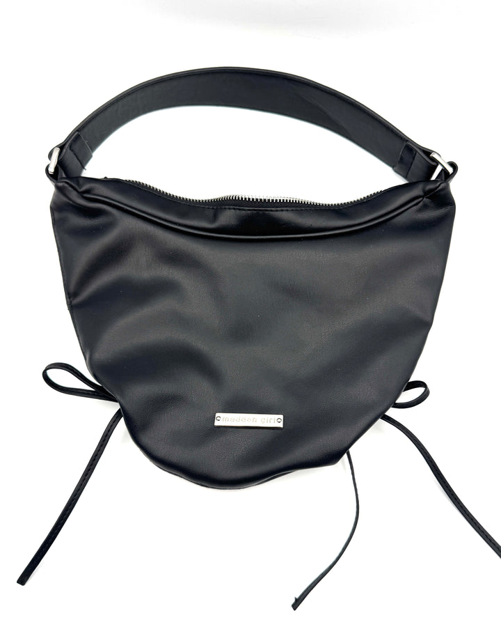 Black Ruched Ribbon Shoulder Bag
