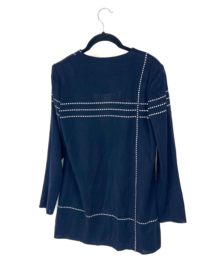 Navy Blue and White Patterned Blazer - Small