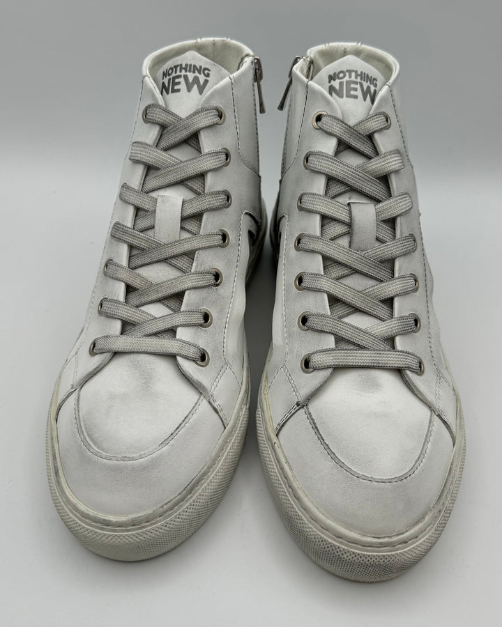 Distressed White Leather High Top Sneakers - Size 6, 8 and 9