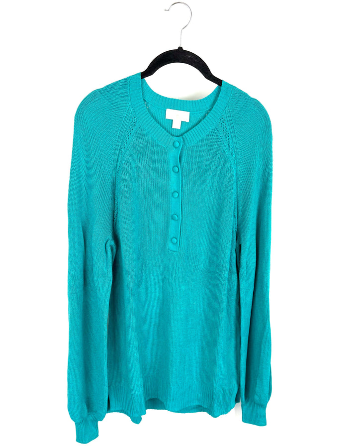 Teal Half Button Down Knit Sweater- Size 6/8