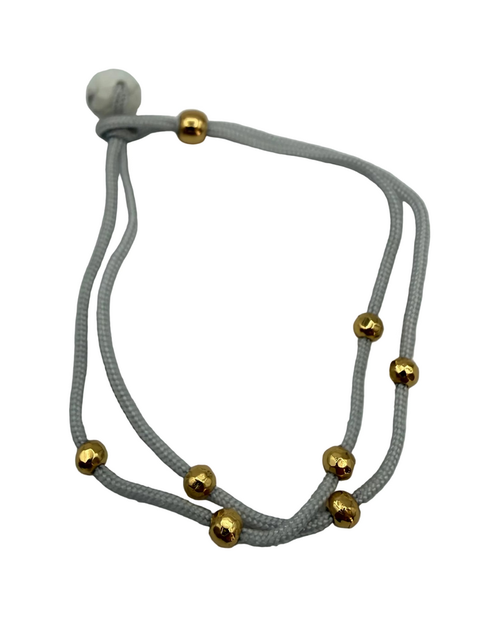 Light Gray Rope Bracelet with Gold Beads
