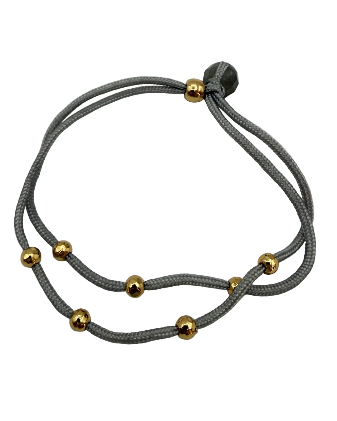 Dark Gray Rope Bracelet with Gold Beads