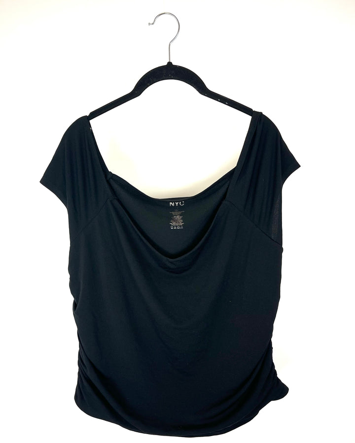 Black Ruched Short Sleeve Top - 1X