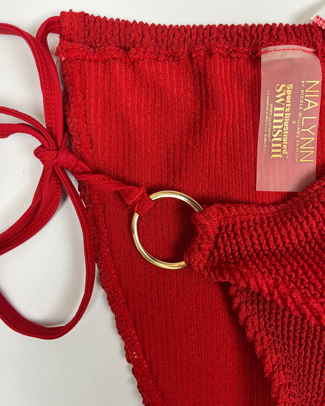 Red Textured String Bikini Bottom - M, L, XL
