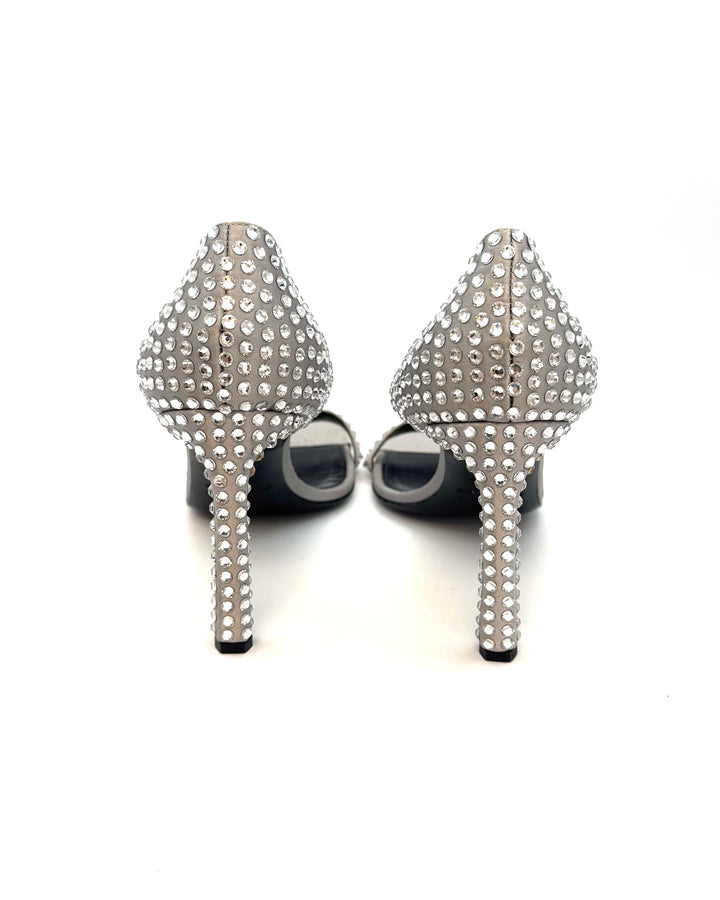 Silver Satin Crystal Heels - Size 39
