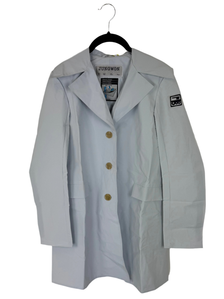 Pale Blue Button Down Raincoat - Size 0 - 6
