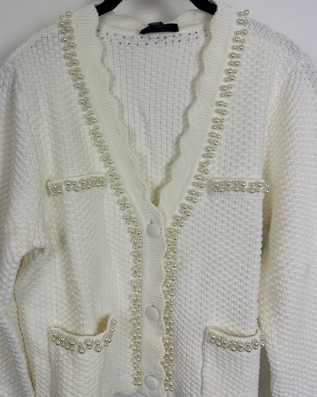 White Knit Faux Pearl Cardigan - Size 2/4 and 4/6