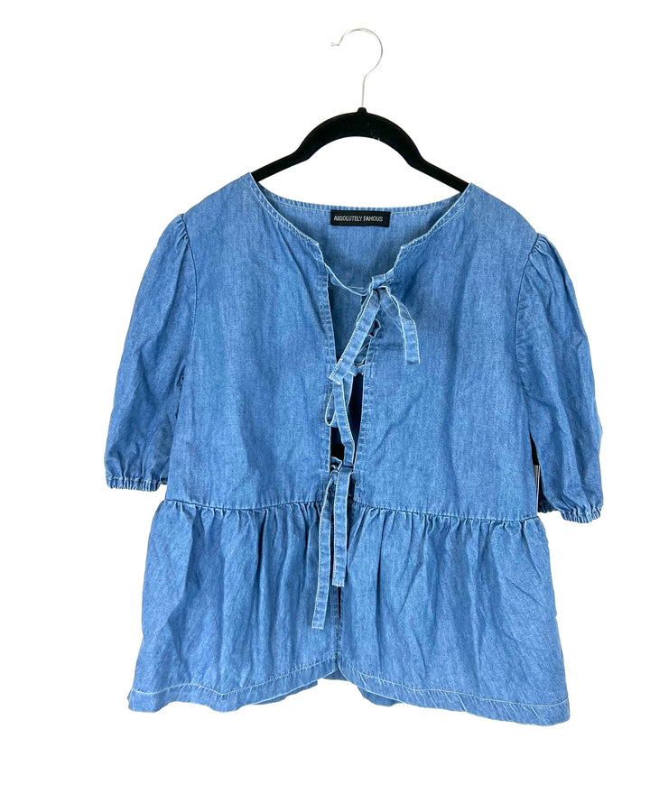 Blue Denim Like Tie Top - Medium