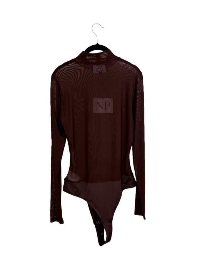 Chocolate Brown Mesh Bodysuit Top - 0X