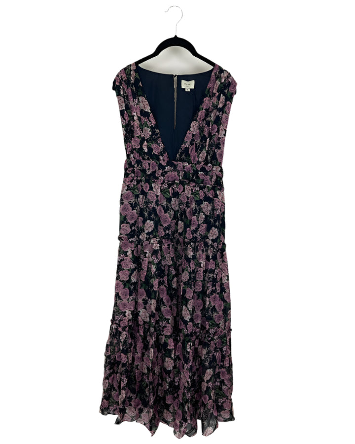 Navy Blue Rose Flowy Dress - Medium