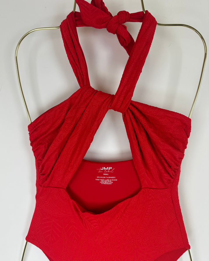 Red Embossed Multi Wear One Piece Swimsuit - Extra Small
