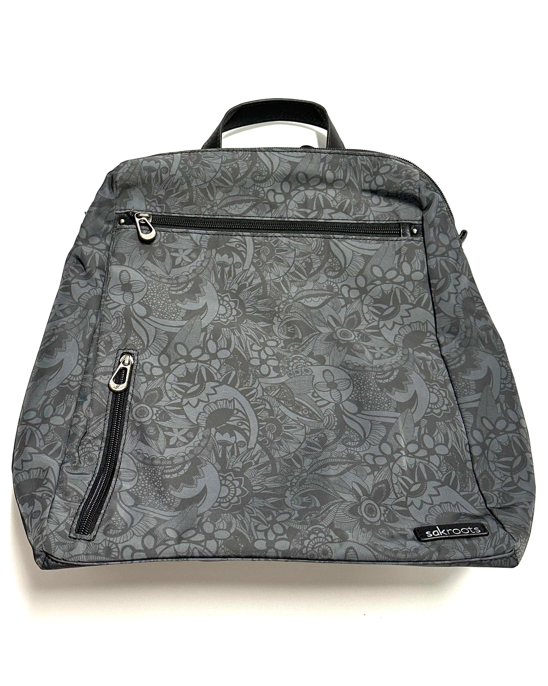 Dark Grey and Black Printed Backpack