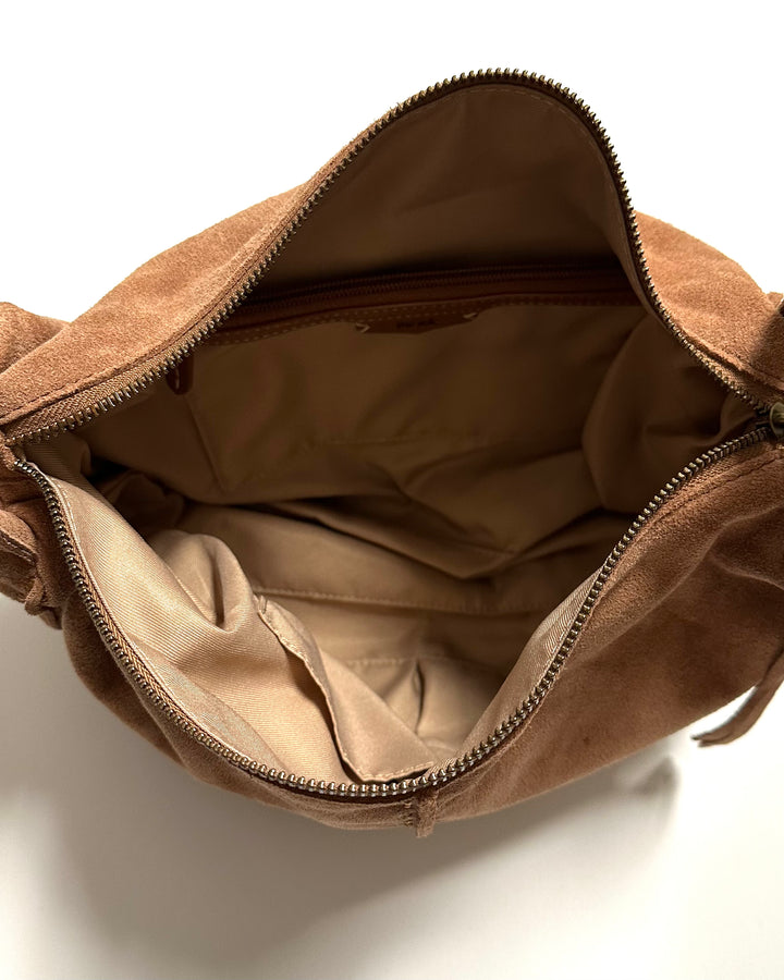 Almond Brown Suede Shoulder Bag