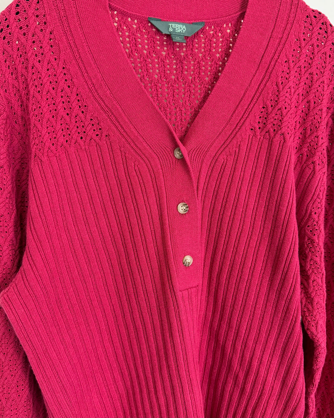 Raspberry Pink Knit Long Sleeve Top - 16W-18W
