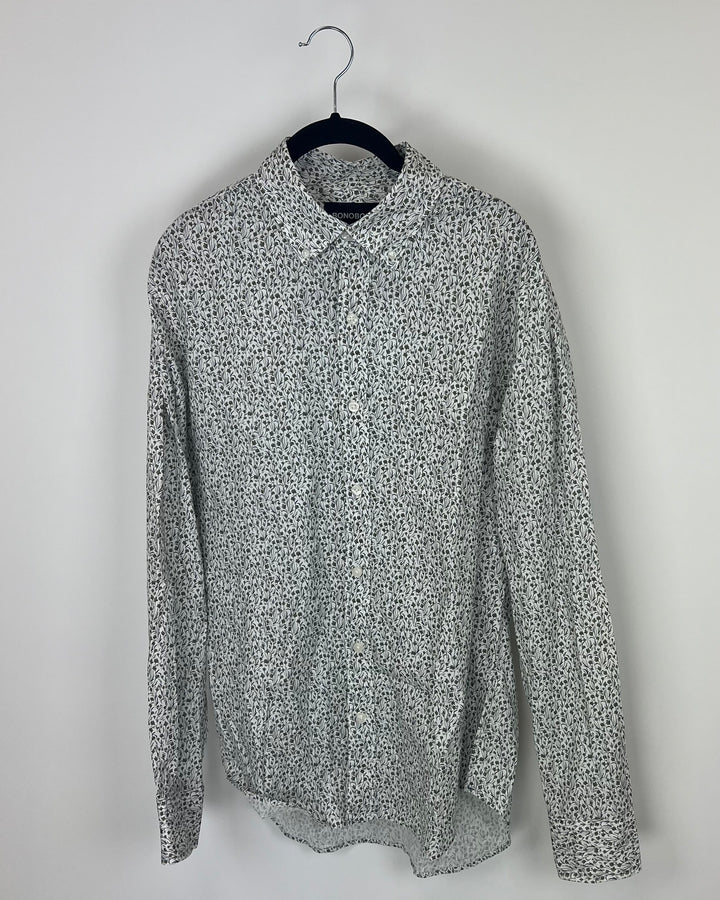 MENS Green Floral Button Up Long Sleeve - Medium Slim Fit