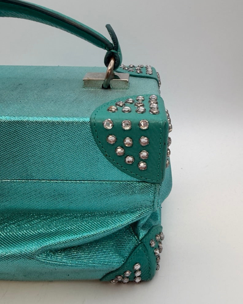 Metallic Teal Rhinestone Trim Rectangle Bag