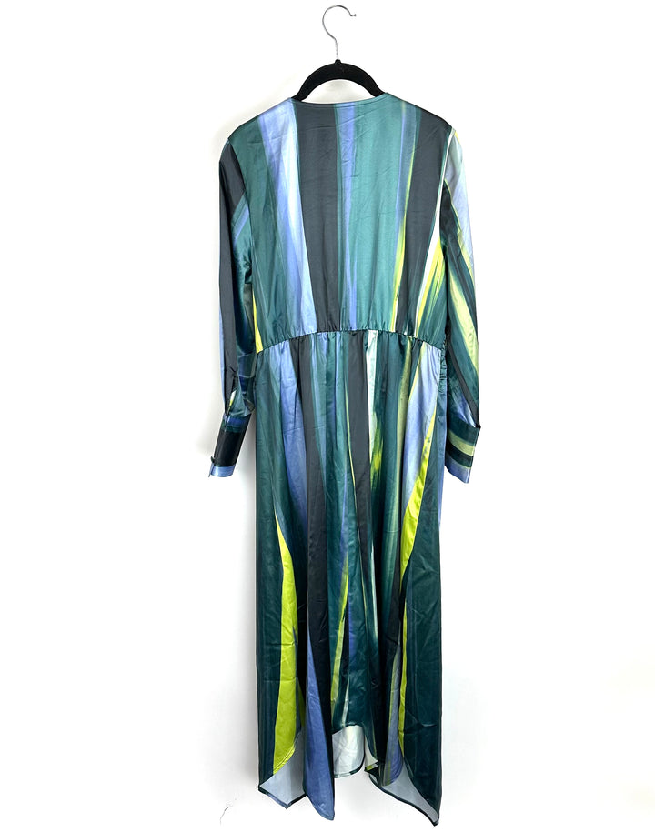 Green Multicolor V-Neck Dress - Medium
