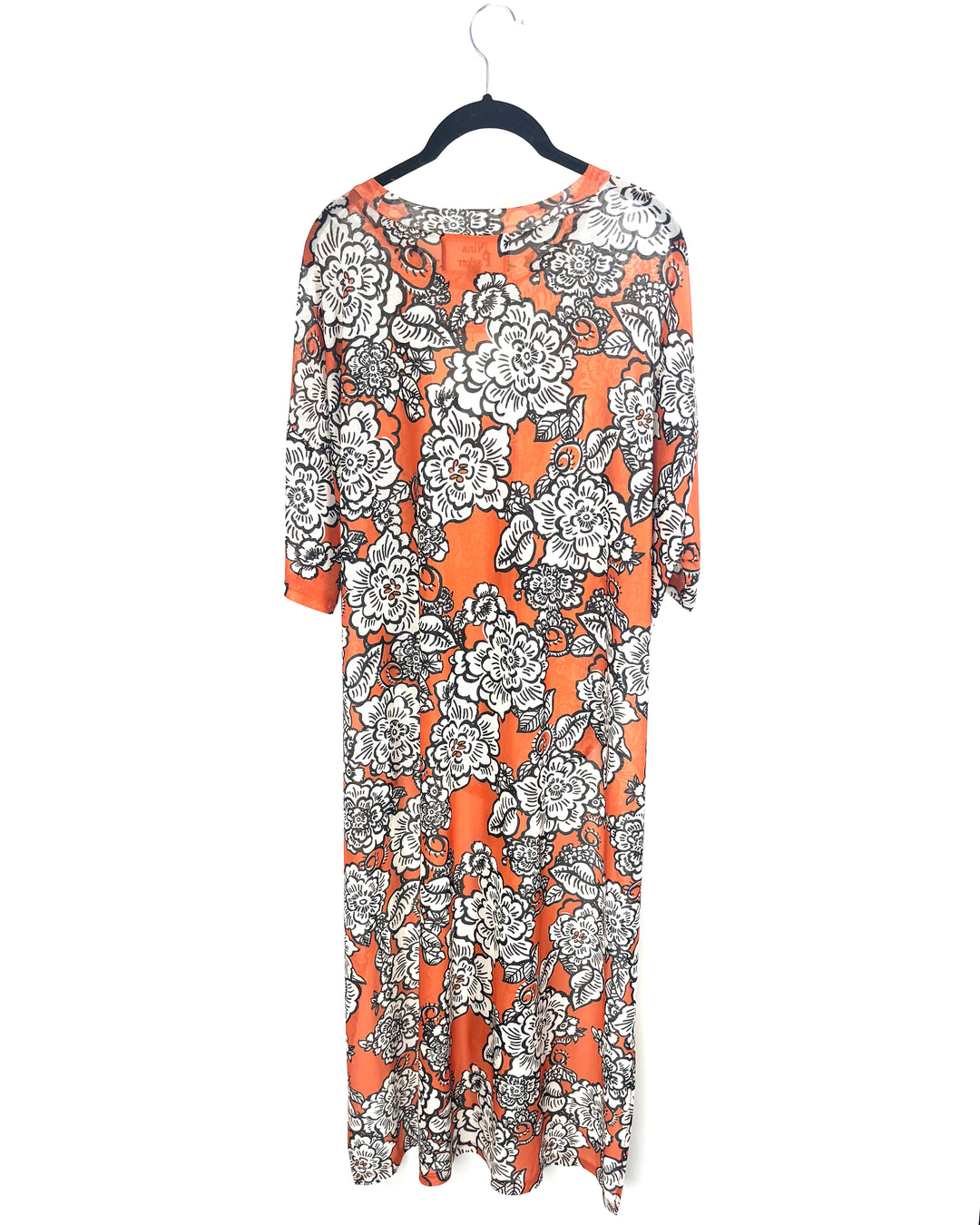 Orange and White Floral Knot Top - Size 2x