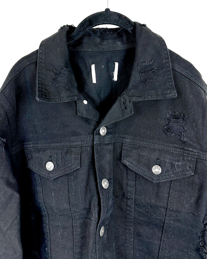 Black Slightly Distressed Denim Jacket - 2X