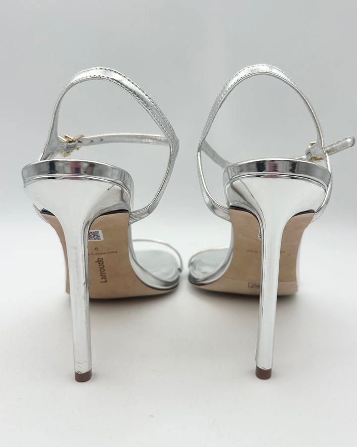 Silver Patent Leather Open Toe Sandals - Size 8.5 and 9