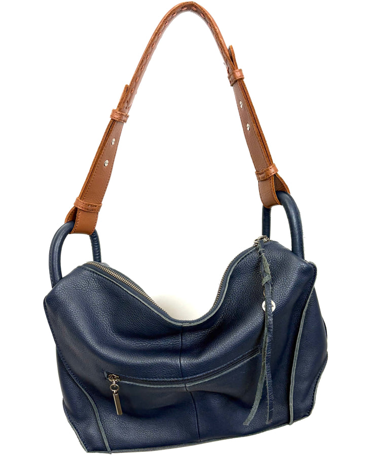 Denim Blue Leather Shoulder Bag