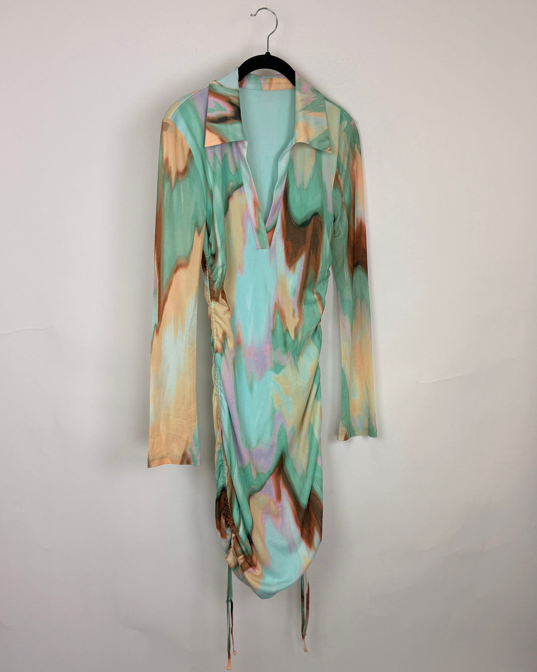 Abstract Teal Fitted Dress - Size 0/2