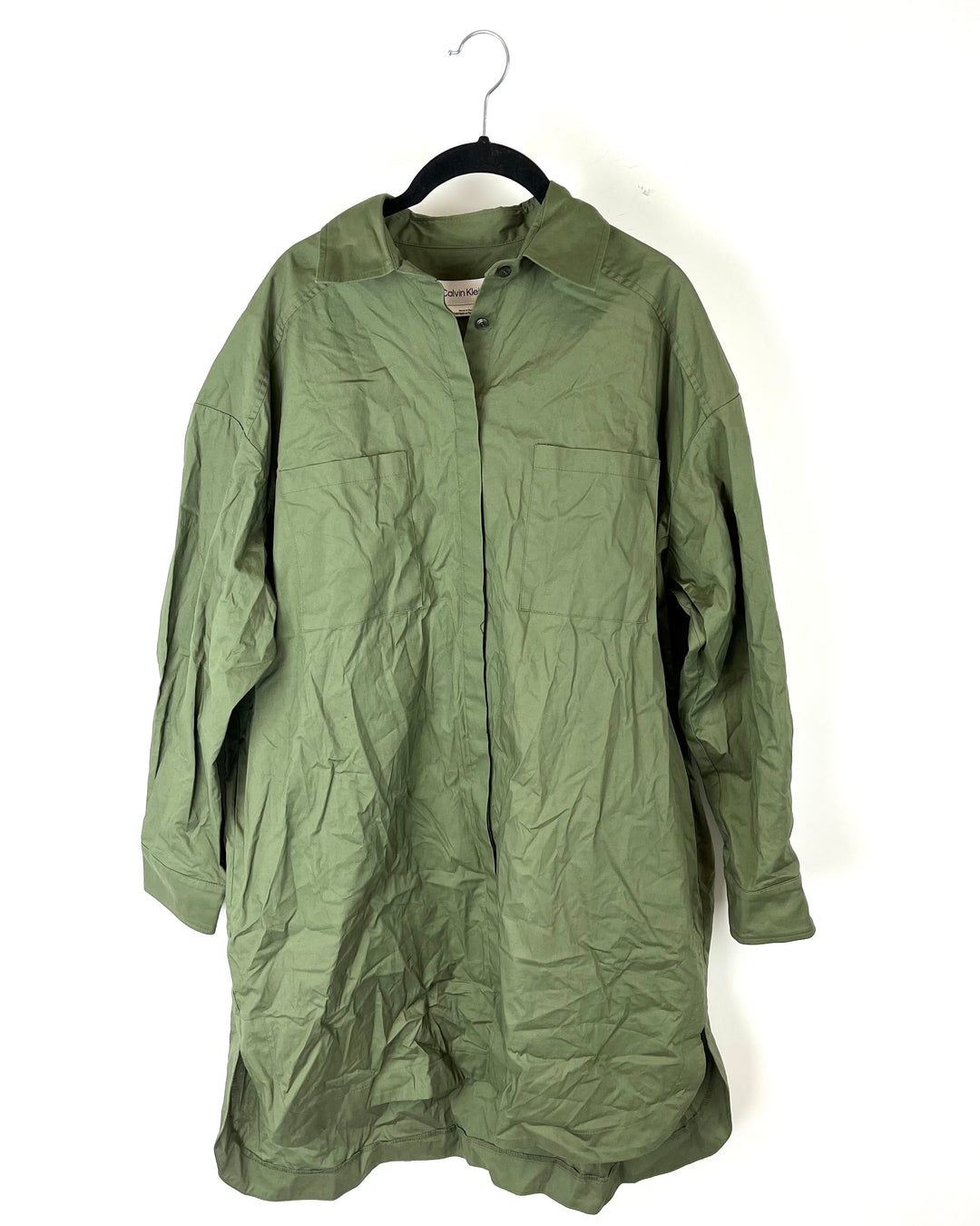 calvin klein green dress long sleeve Calvin Klein Chiffon-bell-sleeve Sheath Dress in Green