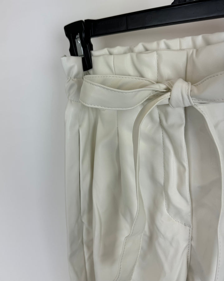 White Belted Faux Leather Pants - Size 0/2