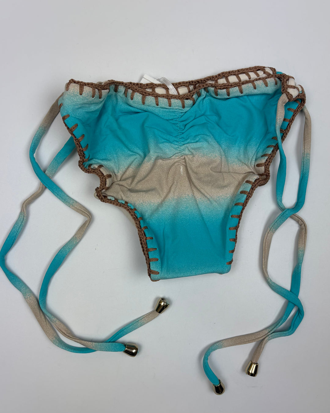 Sky Blue and Ivory Reversible Crochet Scrunch Tie Bikini Bottom - XS, XL
