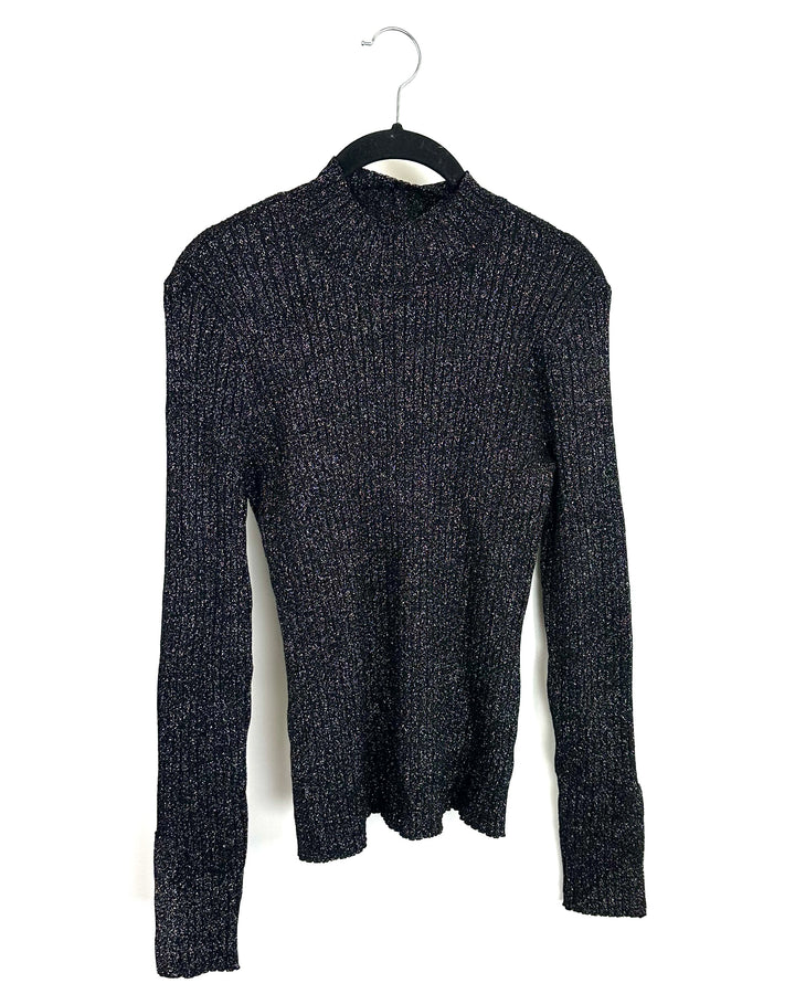 Black Mock Turtleneck Shimmery Top - Size 4/6