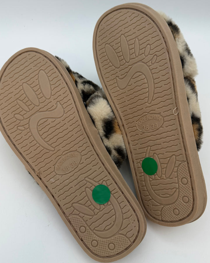 Open Toe Leopard Slippers - Size 7