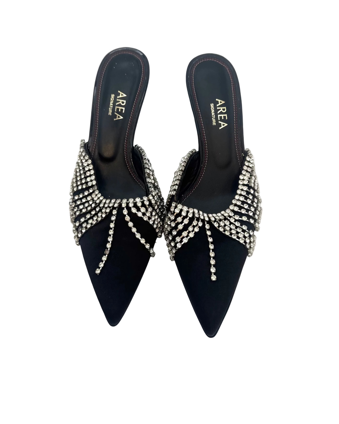 Black Satin Rhinestone Overlay Kitten Heels - Size 39