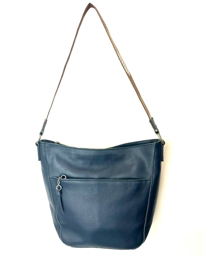 Navy Blue Leather Shoulder Bag