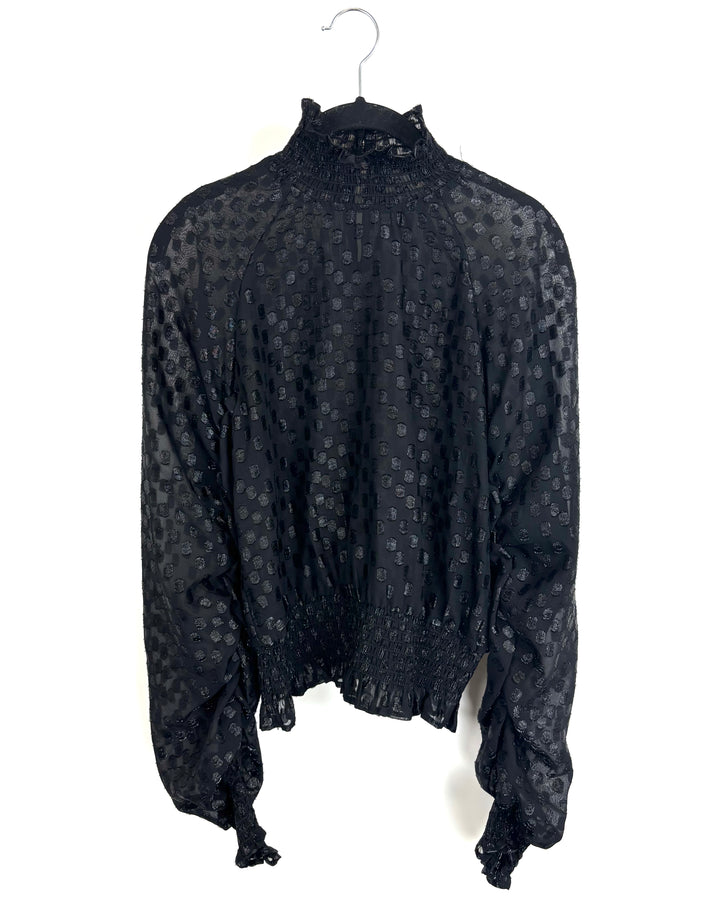 Sheer Black Polka Dot Blouse - Size 4/6