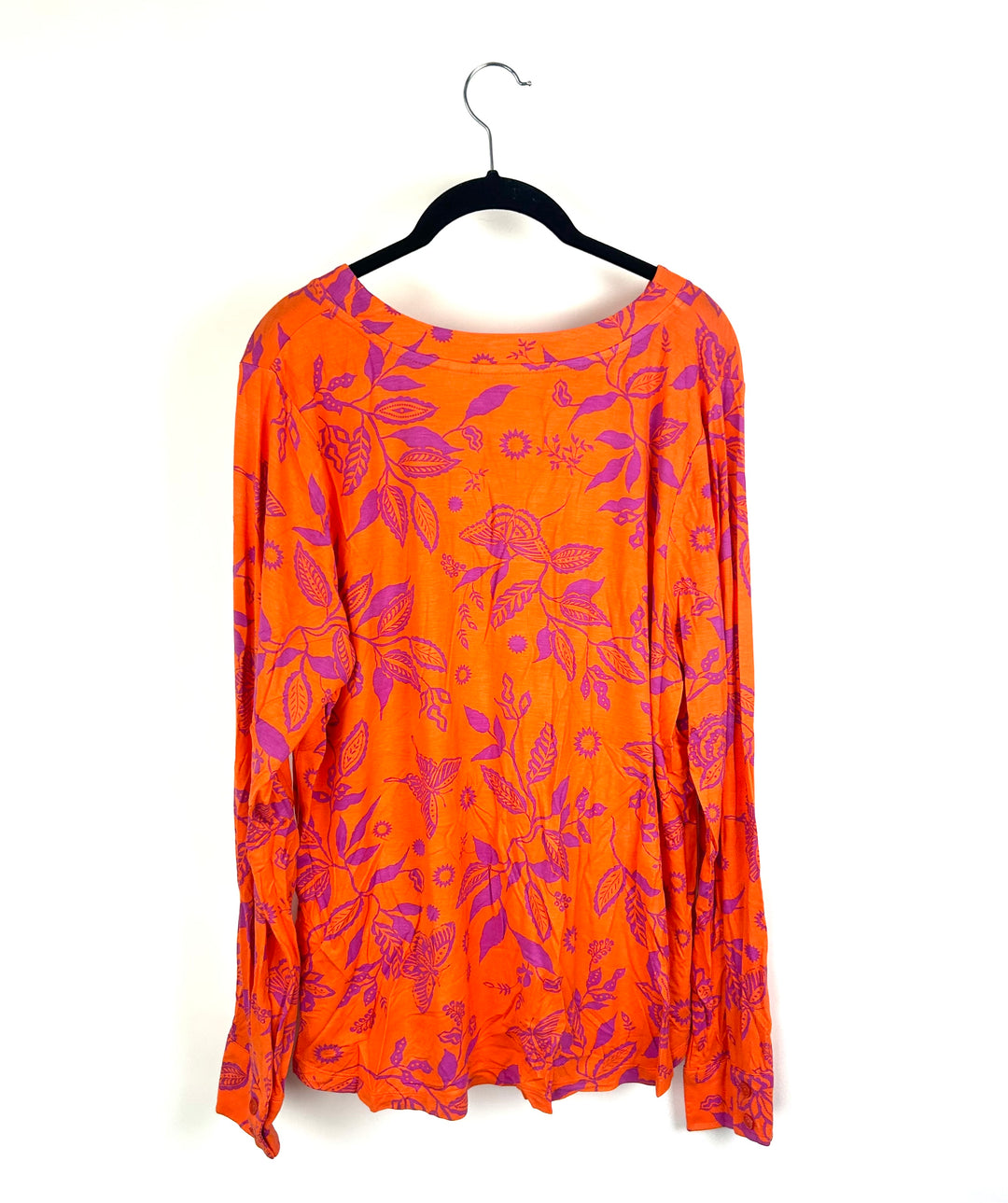 Orange Floral Butterfly Long Sleeve Top - Size 14/16