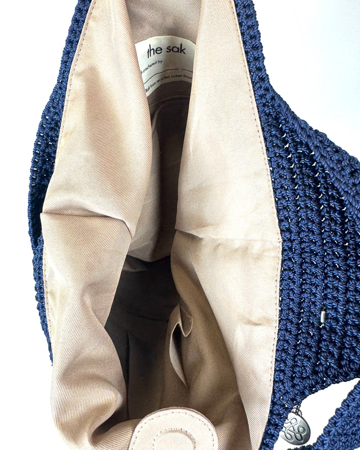 Blue Crochet Shoulder Bucket Bag