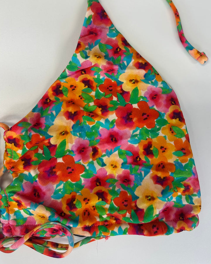 Multi Colored Floral Tie Front Bikini Top - Extra Extra Large