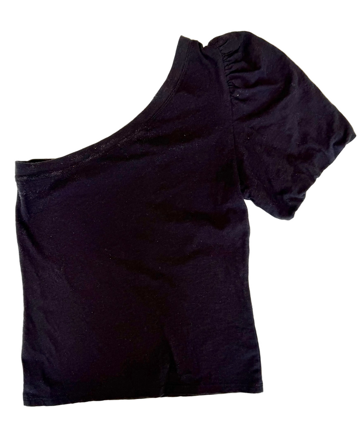 Black One Shoulder T-Shirt - Size 0/2
